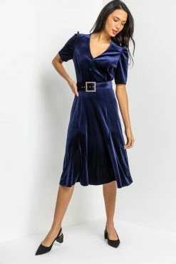 Roman Blue Velvet Buckled Belt Midi Dress 11 Roman Blue Velvet Buckled Belt Midi Dress -Roman Sales Shop unnamed file 2440