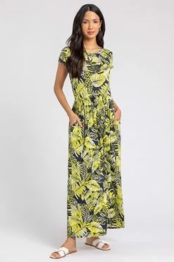 Roman Yellow Tropical Print Jersey Maxi Dress