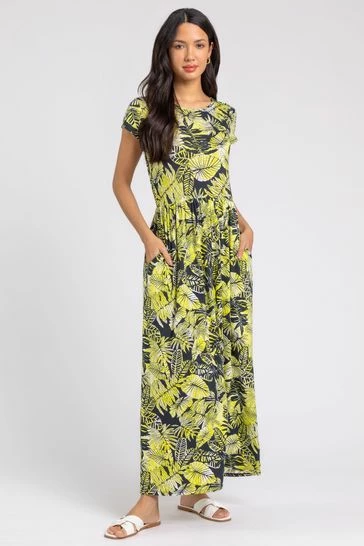 Roman Yellow Tropical Print Jersey Maxi Dress 7 Roman Yellow Tropical Print Jersey Maxi Dress - Image 5