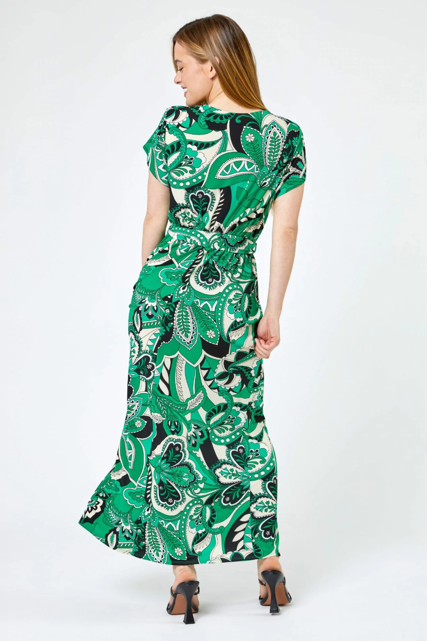 Roman Green Petite Paisley Print Tie Waist Maxi Dress 4 Roman Green Petite Paisley Print Tie Waist Maxi Dress - Image 2