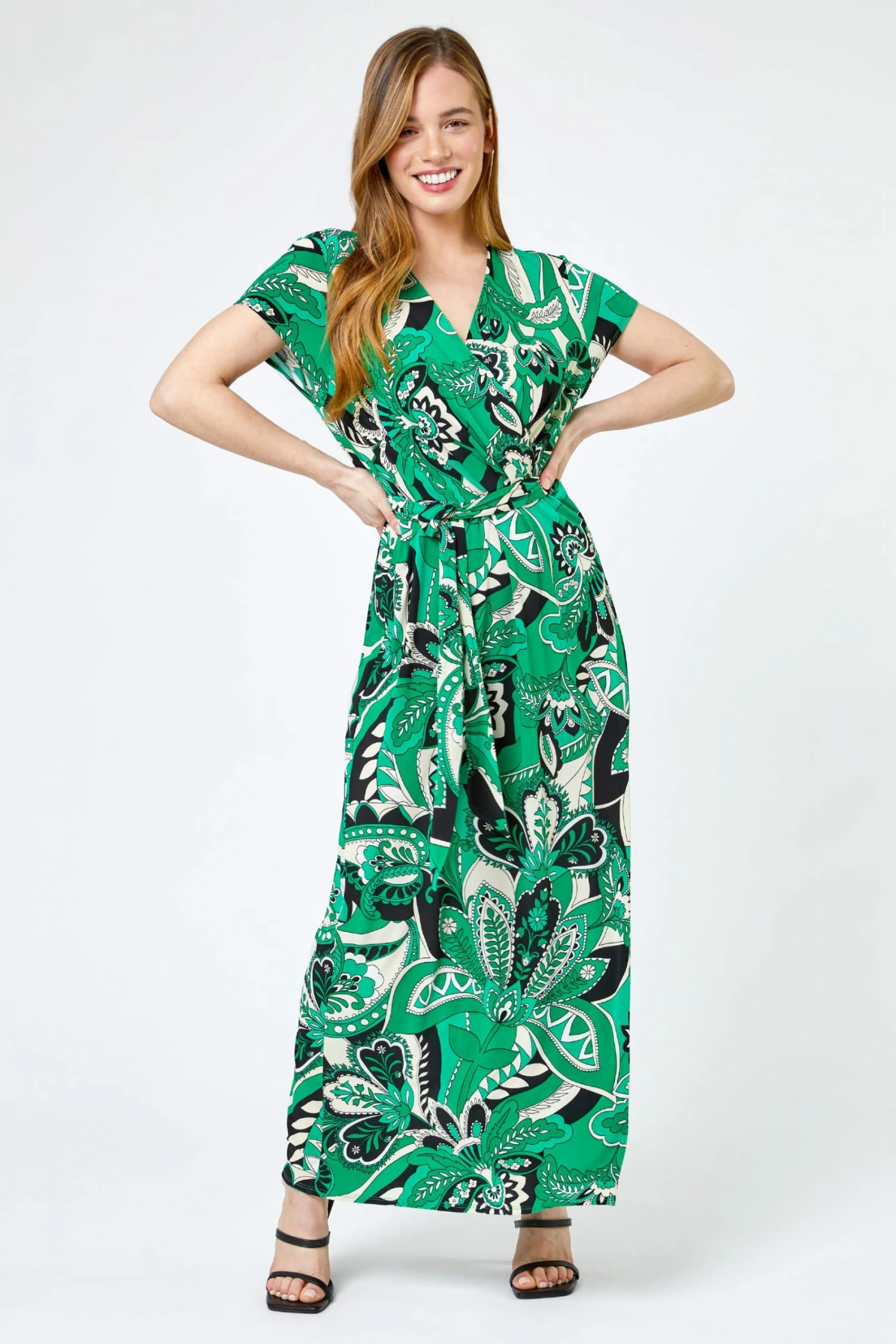 Roman Green Petite Paisley Print Tie Waist Maxi Dress 5 Roman Green Petite Paisley Print Tie Waist Maxi Dress - Image 3