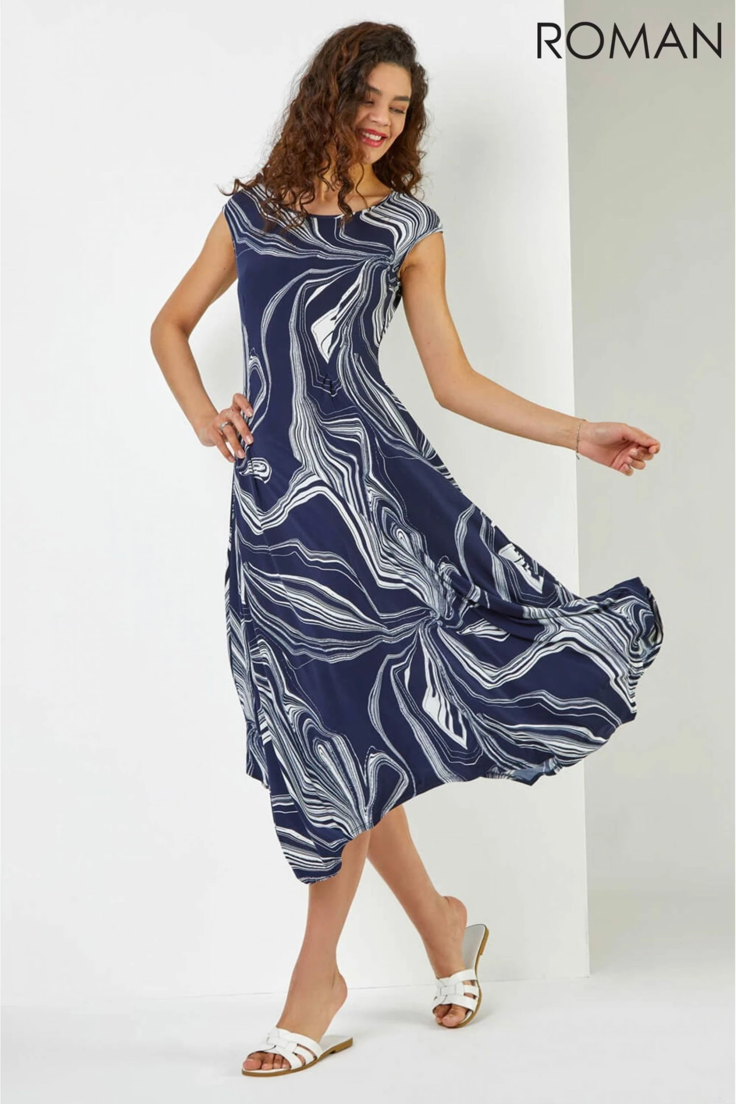 Roman Blue Abstract Print Hanky Hem Dress 7 Roman Blue Abstract Print Hanky Hem Dress - Image 5