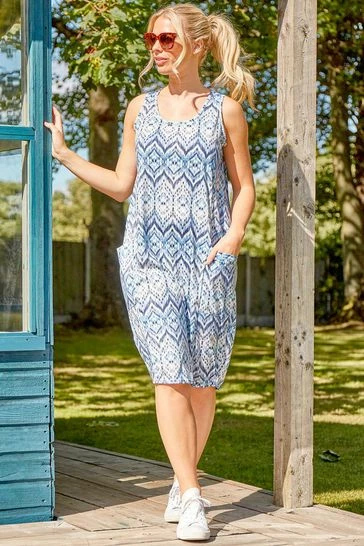 Roman Blue Tie Dye Print Pocket Cocoon Dress 7 Roman Blue Tie Dye Print Pocket Cocoon Dress - Image 5