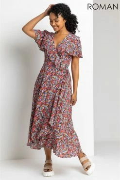 Roman Pink Petite Ditsy Floral Frill Wrap Dress 9 Roman Pink Petite Ditsy Floral Frill Wrap Dress -Roman Sales Shop unnamed file 2494
