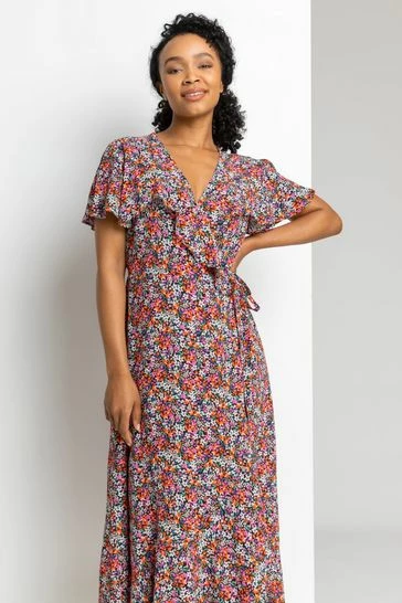 Roman Pink Petite Ditsy Floral Frill Wrap Dress 7 Roman Pink Petite Ditsy Floral Frill Wrap Dress - Image 5
