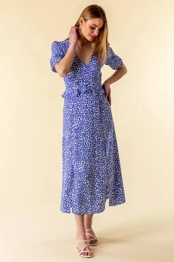 Roman Blue Animal Print Frill Detail Midi Dress -Roman Sales Shop unnamed file 2499
