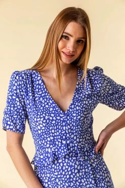 Roman Blue Animal Print Frill Detail Midi Dress -Roman Sales Shop unnamed file 2500