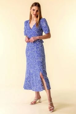 Roman Blue Animal Print Frill Detail Midi Dress -Roman Sales Shop unnamed file 2501