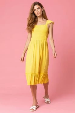 Roman Yellow Shirred Bodice Frill Detail Midi Dress -Roman Sales Shop unnamed file 2504