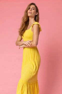 Roman Yellow Shirred Bodice Frill Detail Midi Dress -Roman Sales Shop unnamed file 2506