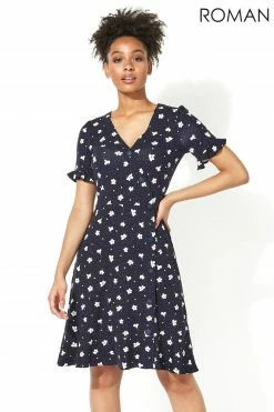 Roman Navy Floral Side Button Tea Dress 11 Roman Navy Floral Side Button Tea Dress -Roman Sales Shop unnamed file 251