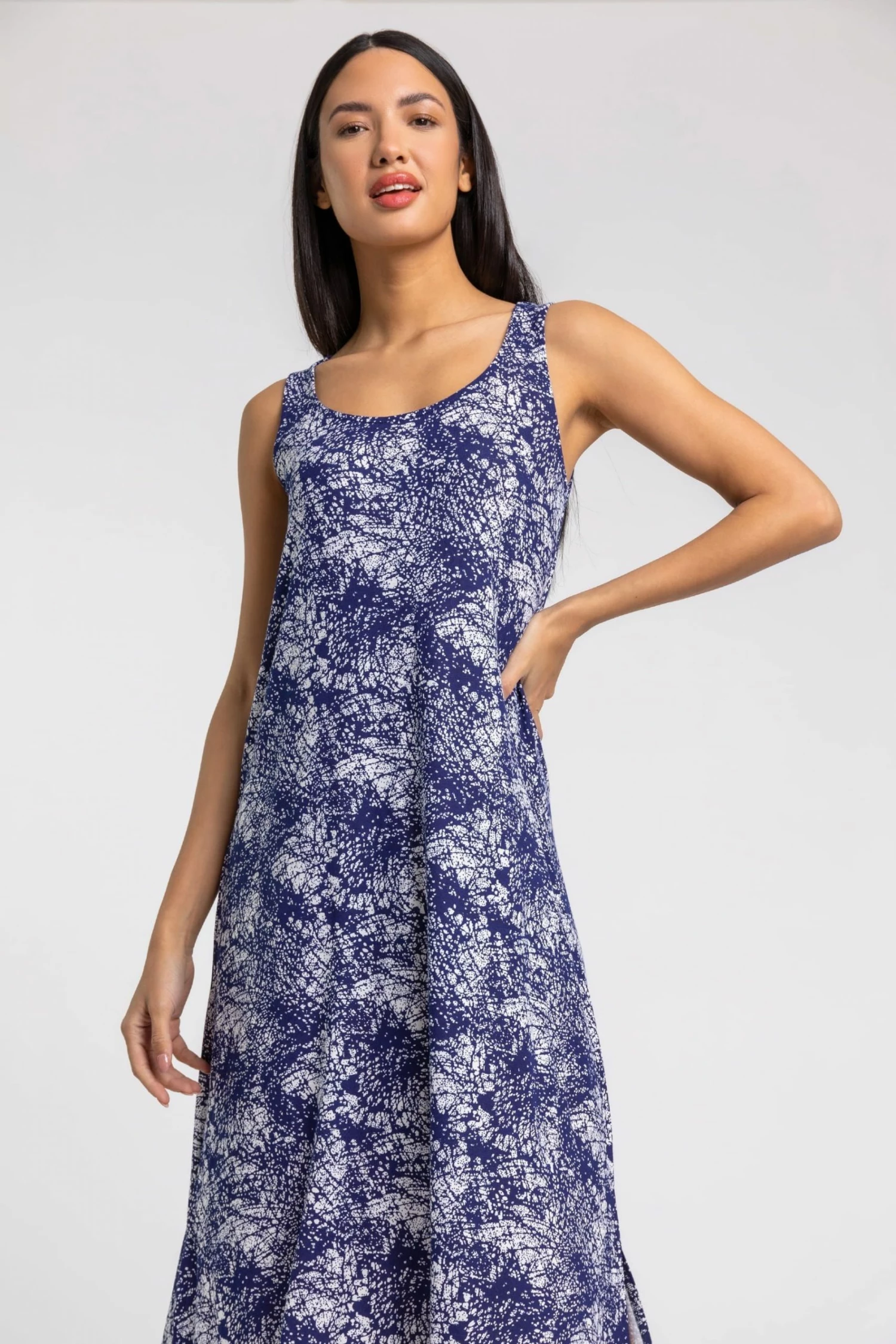 Roman Blue Abstract Print Hanky Hem Maxi Dress 3 Roman Blue Abstract Print Hanky Hem Maxi Dress