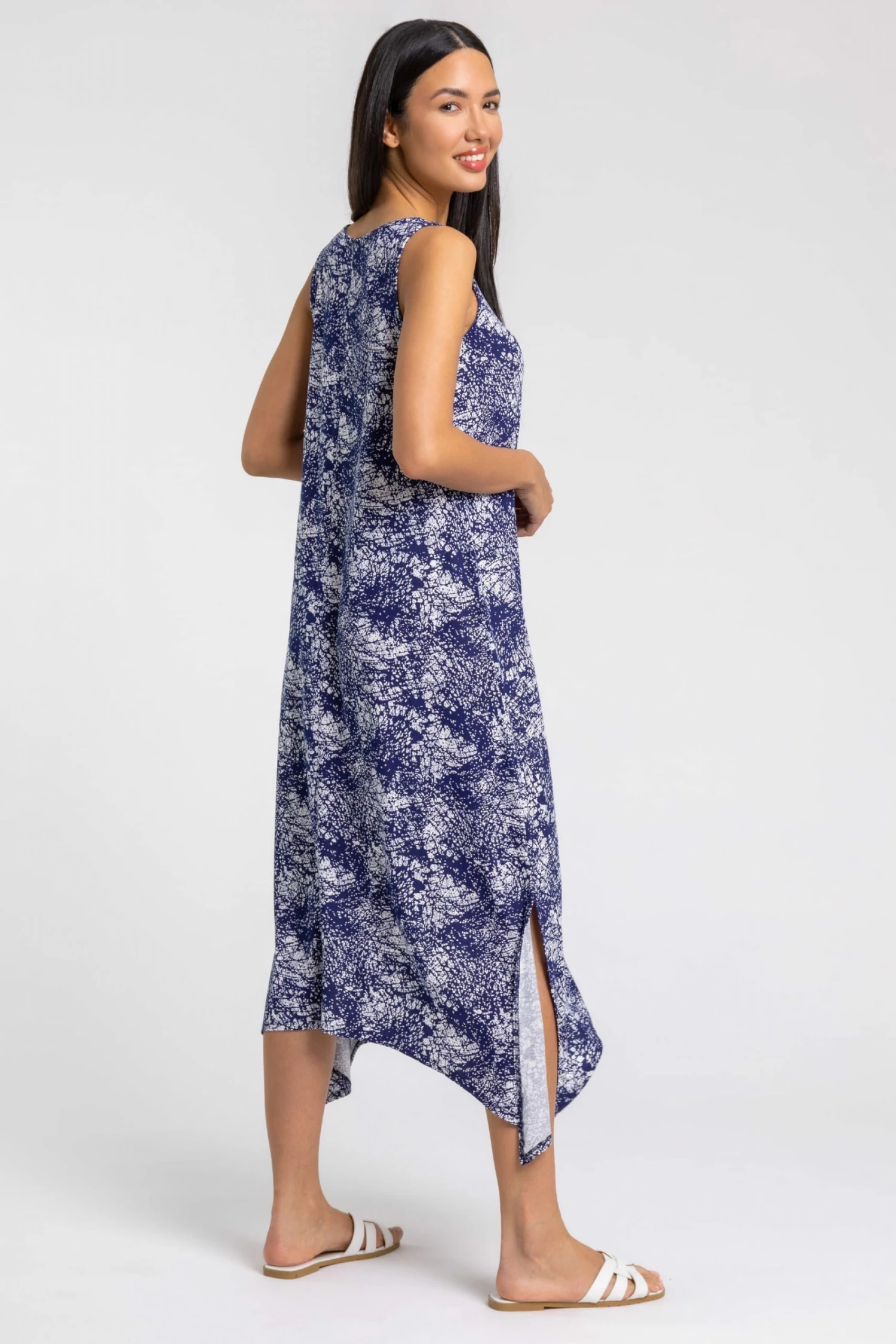 Roman Blue Abstract Print Hanky Hem Maxi Dress 4 Roman Blue Abstract Print Hanky Hem Maxi Dress - Image 2