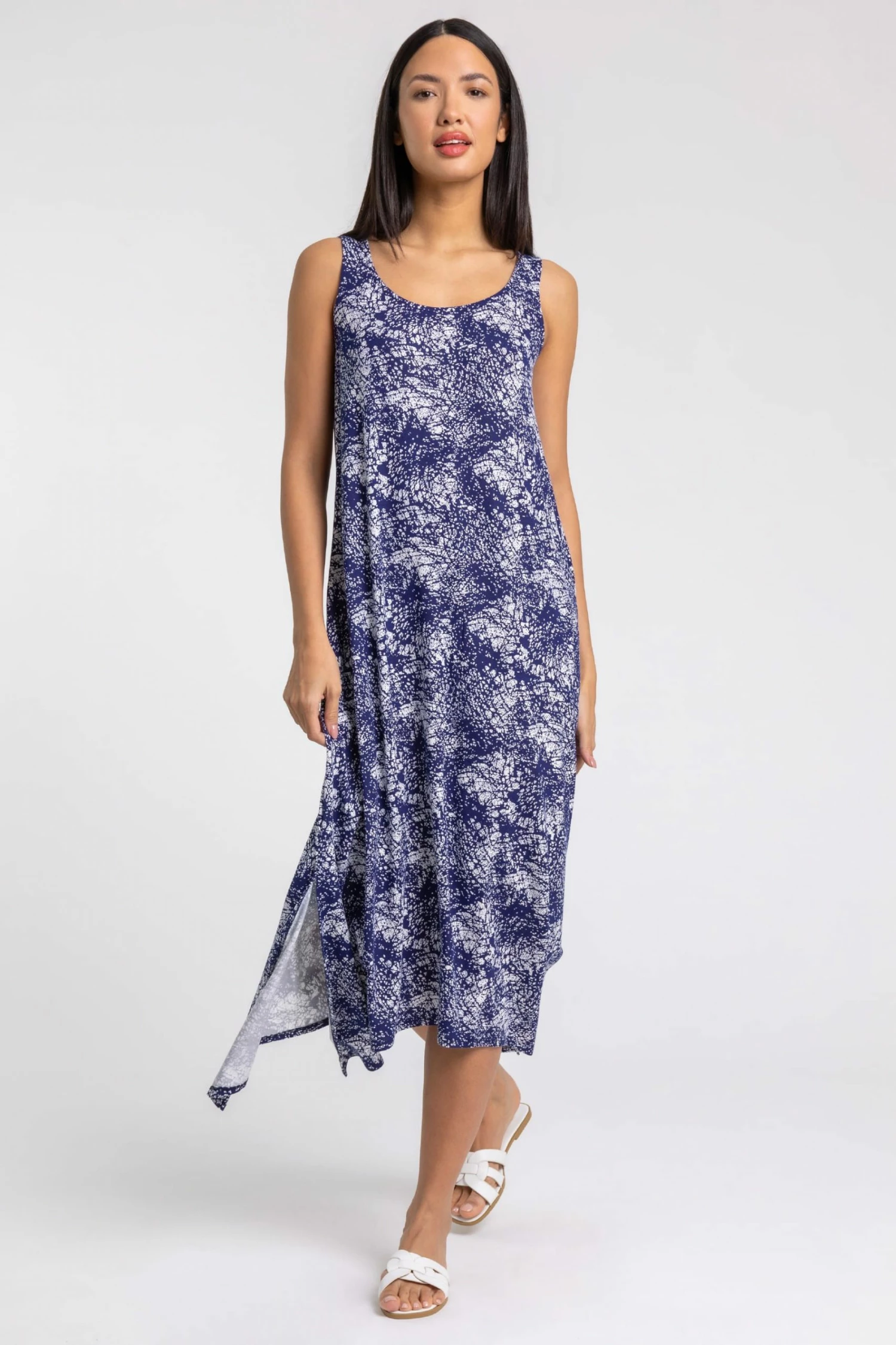 Roman Blue Abstract Print Hanky Hem Maxi Dress 6 Roman Blue Abstract Print Hanky Hem Maxi Dress - Image 4