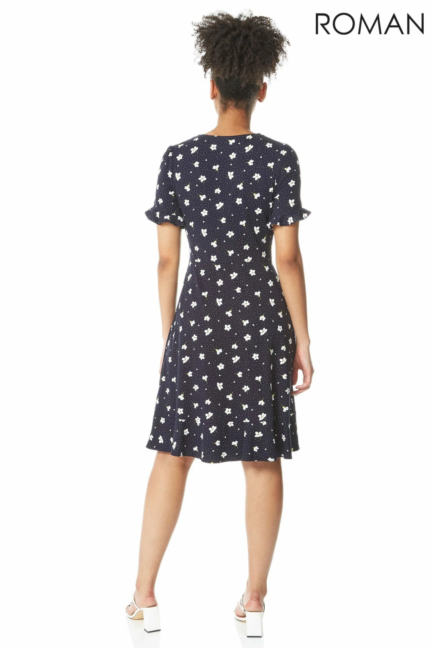 Roman Navy Floral Side Button Tea Dress 6 Roman Navy Floral Side Button Tea Dress - Image 4