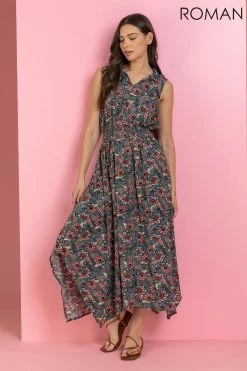 Roman Blue Floral Paisley Hanky Hem Dress -Roman Sales Shop unnamed file 2523