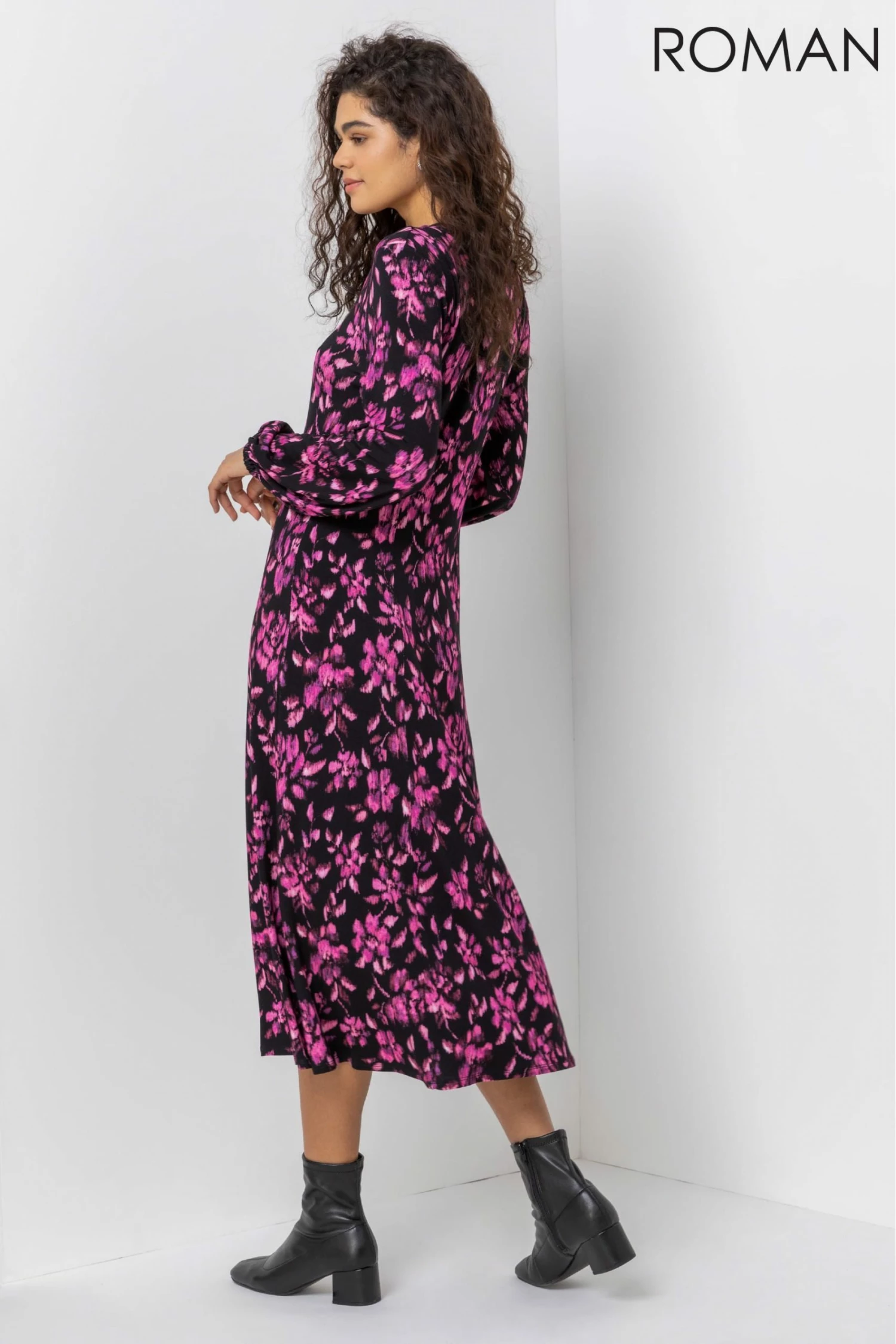 Roman Purple Abstract Floral Fit & Flare Midi Dress 4 Roman Purple Abstract Floral Fit & Flare Midi Dress - Image 2
