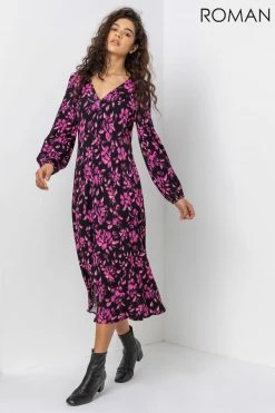 Roman Purple Abstract Floral Fit & Flare Midi Dress 9 Roman Purple Abstract Floral Fit & Flare Midi Dress -Roman Sales Shop unnamed file 2534
