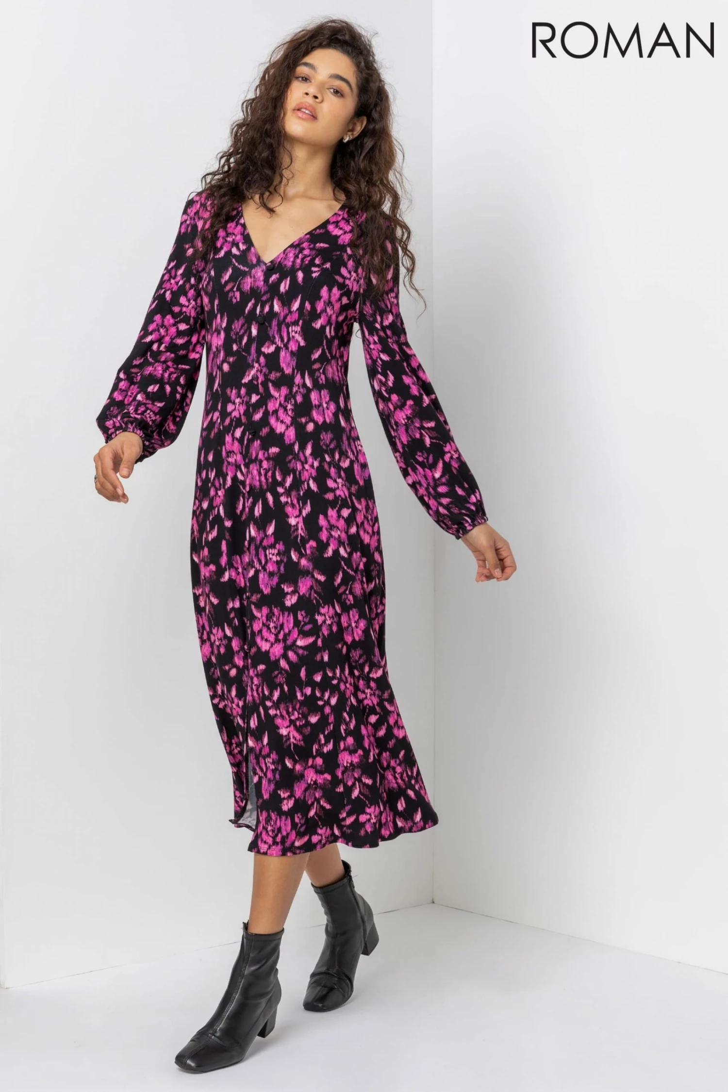 Roman Purple Abstract Floral Fit & Flare Midi Dress 5 Roman Purple Abstract Floral Fit & Flare Midi Dress - Image 3