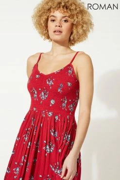 Roman Red Strappy Shirred Floral Midi Dress 9 Roman Red Strappy Shirred Floral Midi Dress -Roman Sales Shop unnamed file 2539