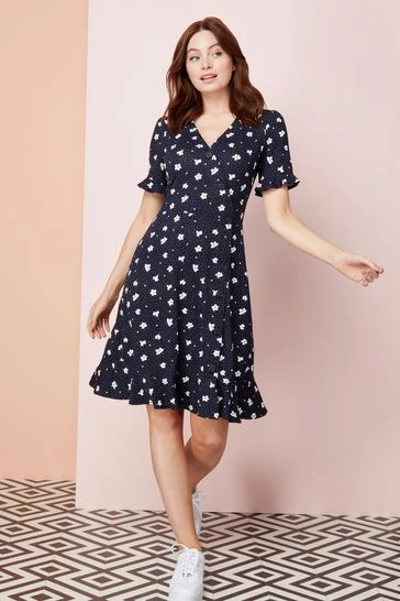 Roman Navy Floral Side Button Tea Dress 8 Roman Navy Floral Side Button Tea Dress - Image 6