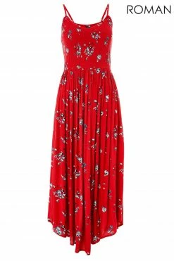 Roman Red Strappy Shirred Floral Midi Dress 10 Roman Red Strappy Shirred Floral Midi Dress -Roman Sales Shop unnamed file 2540