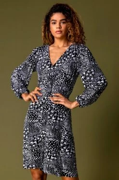 Roman Black Mono Abstract Print Dress 11 Roman Black Mono Abstract Print Dress -Roman Sales Shop unnamed file 2546