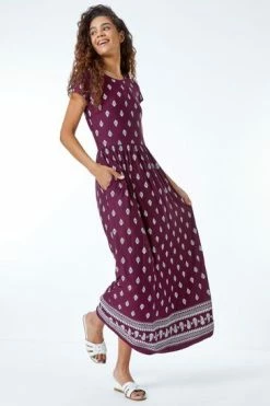 Roman Purple Paisley Border Print Maxi Dress -Roman Sales Shop unnamed file 2552
