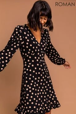 Roman Spot Frill Detail Print Dress