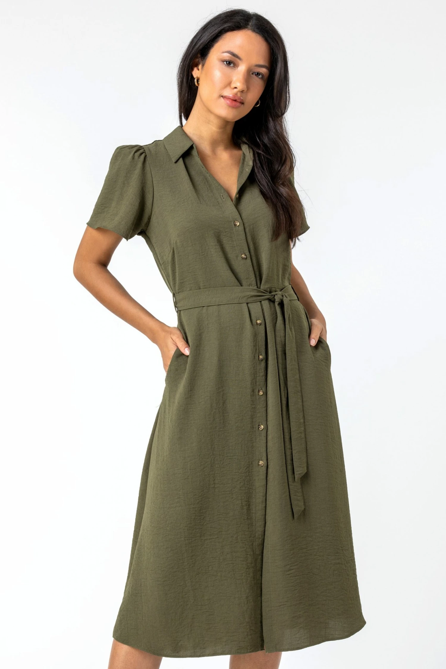 Roman Khaki Belted Pocket Detail Shirt Dress 3 Roman Khaki Belted Pocket Detail Shirt Dress
