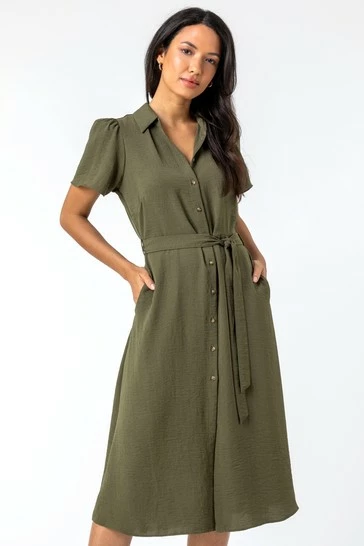 Roman Khaki Belted Pocket Detail Shirt Dress 7 Roman Khaki Belted Pocket Detail Shirt Dress - Image 5