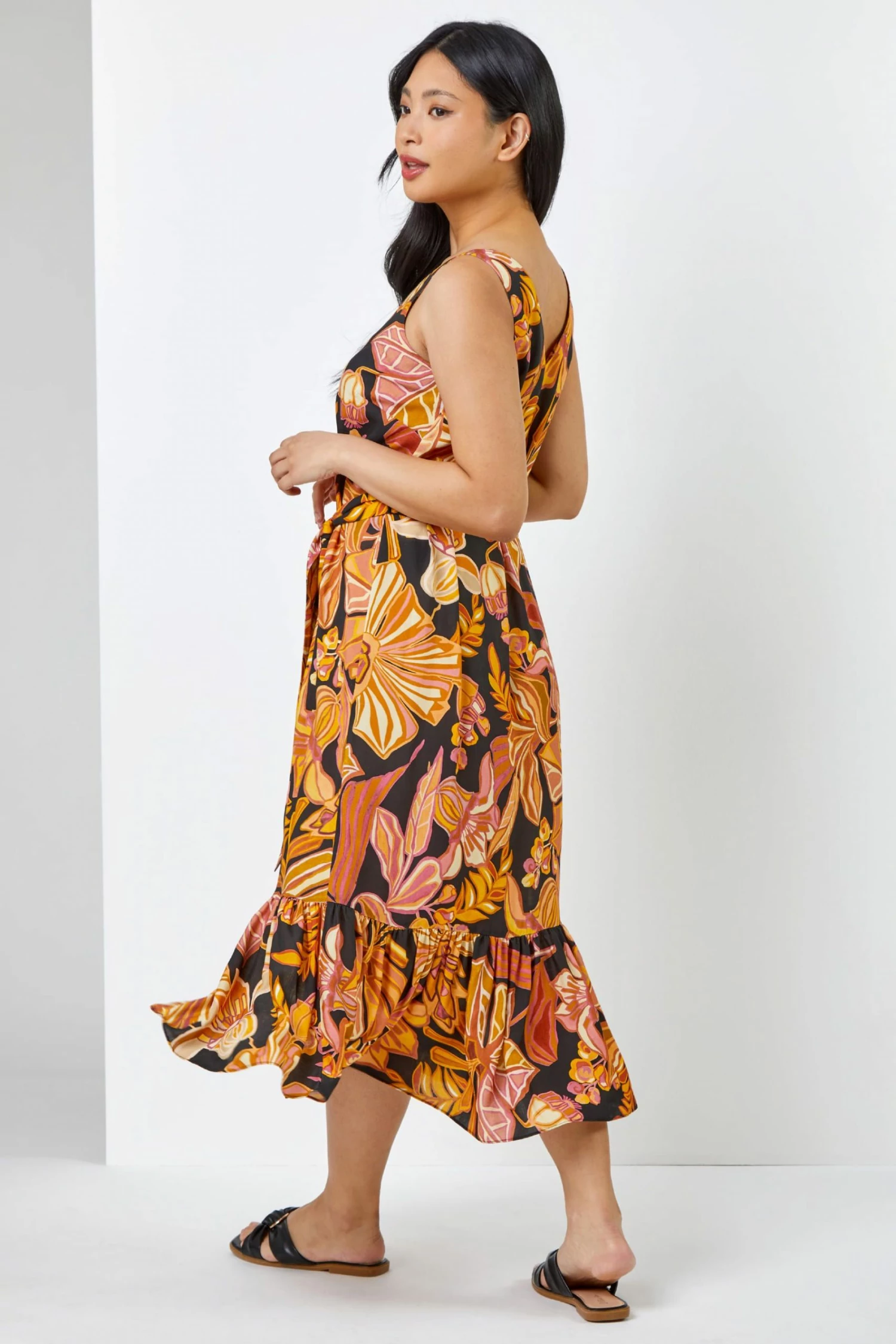 Roman Black Petite Floral Print Tiered Dress 4 Roman Black Petite Floral Print Tiered Dress - Image 2