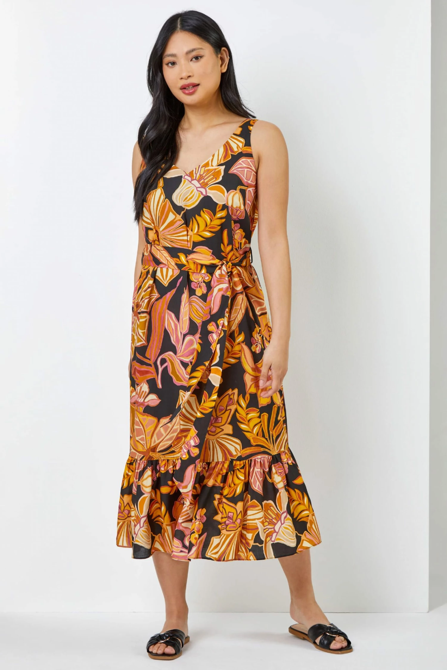Roman Black Petite Floral Print Tiered Dress 5 Roman Black Petite Floral Print Tiered Dress - Image 3