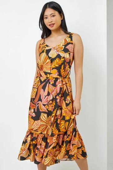 Roman Black Petite Floral Print Tiered Dress 7 Roman Black Petite Floral Print Tiered Dress - Image 5