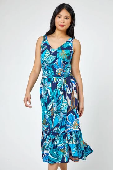 Roman Black Petite Floral Print Tiered Dress 8 Roman Black Petite Floral Print Tiered Dress - Image 6