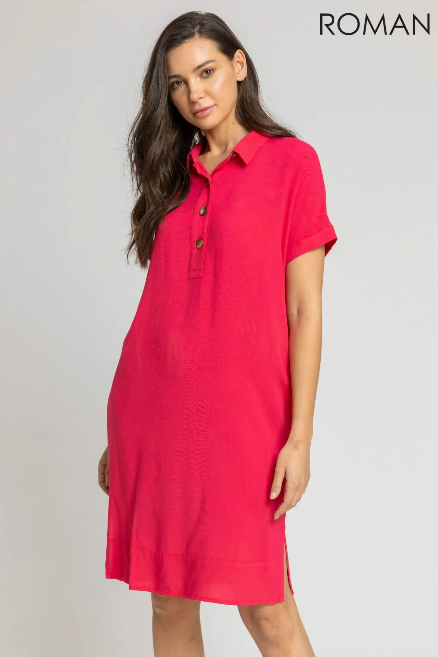 Roman Red Pocket Detail Button Shirt Dress 3 Roman Red Pocket Detail Button Shirt Dress