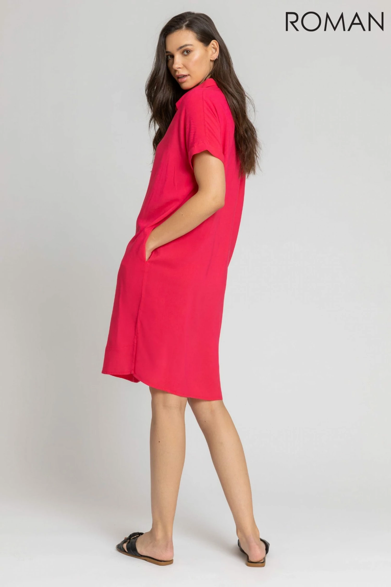 Roman Red Pocket Detail Button Shirt Dress 4 Roman Red Pocket Detail Button Shirt Dress - Image 2