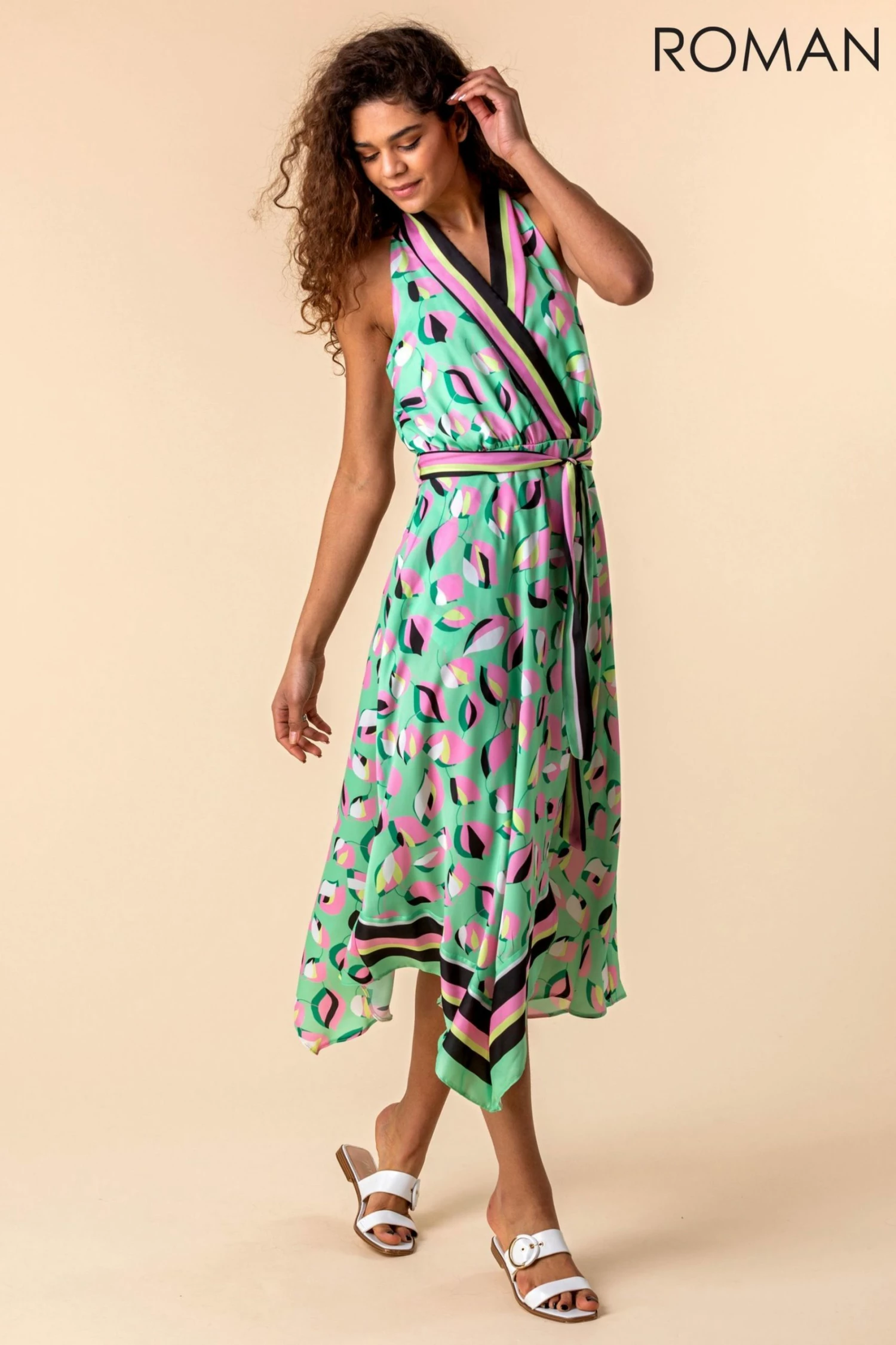 Roman Green Abstract Print Asymmetric Midi Dress 3 Roman Green Abstract Print Asymmetric Midi Dress