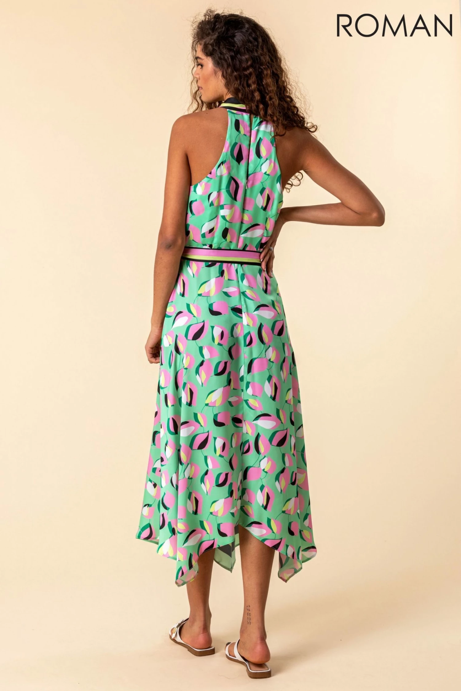 Roman Green Abstract Print Asymmetric Midi Dress 4 Roman Green Abstract Print Asymmetric Midi Dress - Image 2