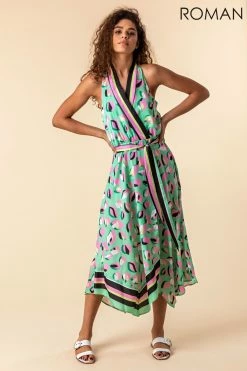 Roman Green Abstract Print Asymmetric Midi Dress 9 Roman Green Abstract Print Asymmetric Midi Dress -Roman Sales Shop unnamed file 2588