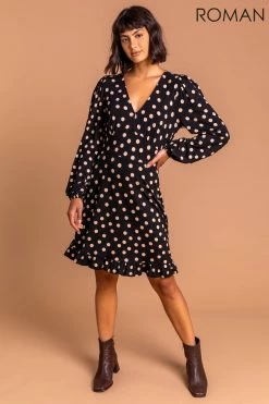 Roman Spot Frill Detail Print Dress -Roman Sales Shop unnamed file 259