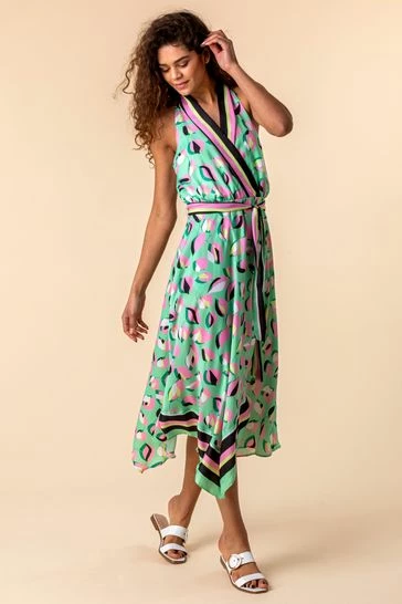 Roman Green Abstract Print Asymmetric Midi Dress 7 Roman Green Abstract Print Asymmetric Midi Dress - Image 5