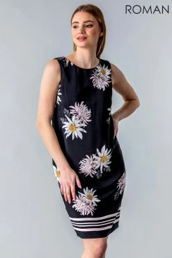 Roman Black Daisy Floral Shift Dress