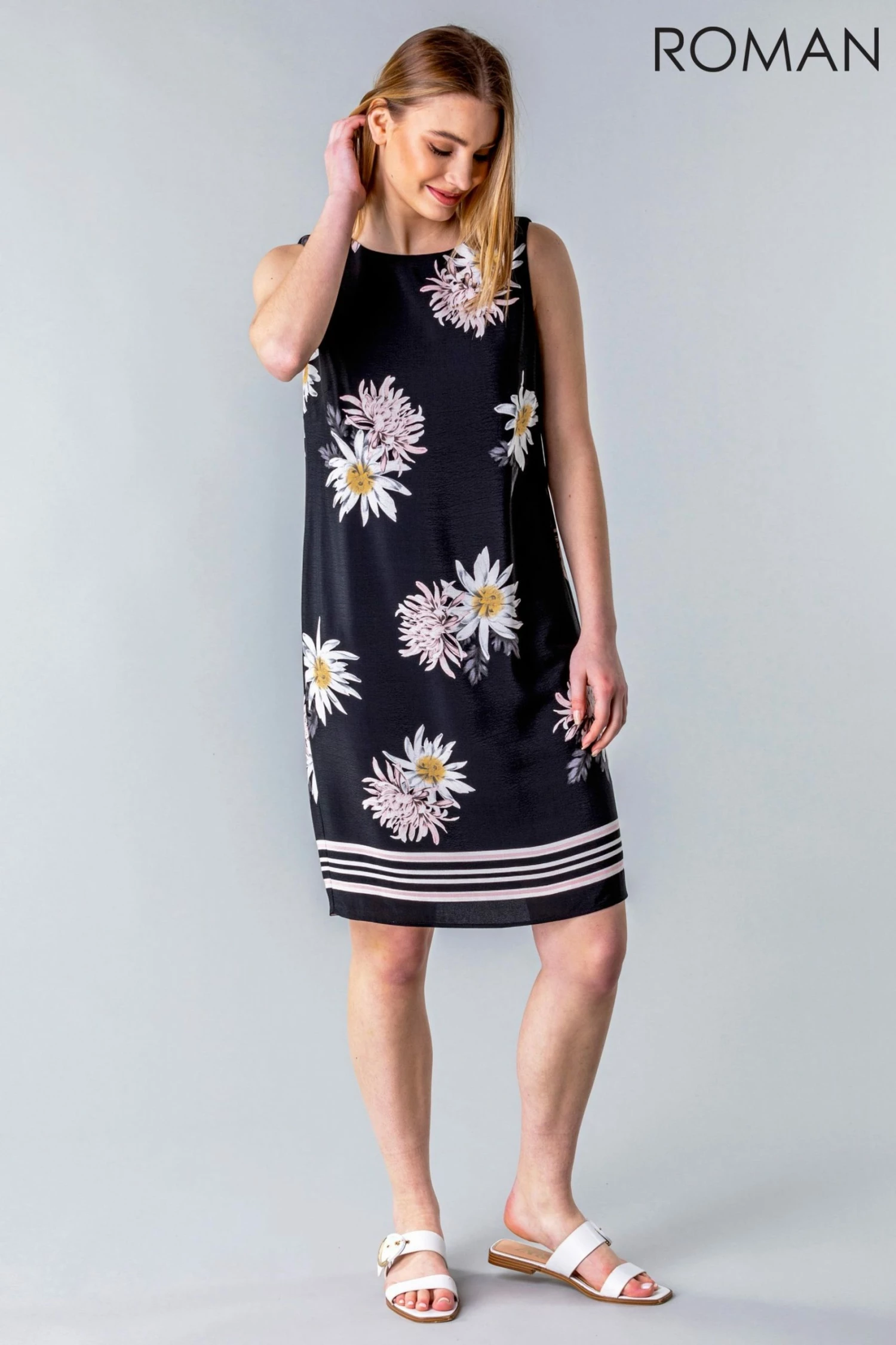 Roman Black Daisy Floral Shift Dress 4 Roman Black Daisy Floral Shift Dress - Image 2