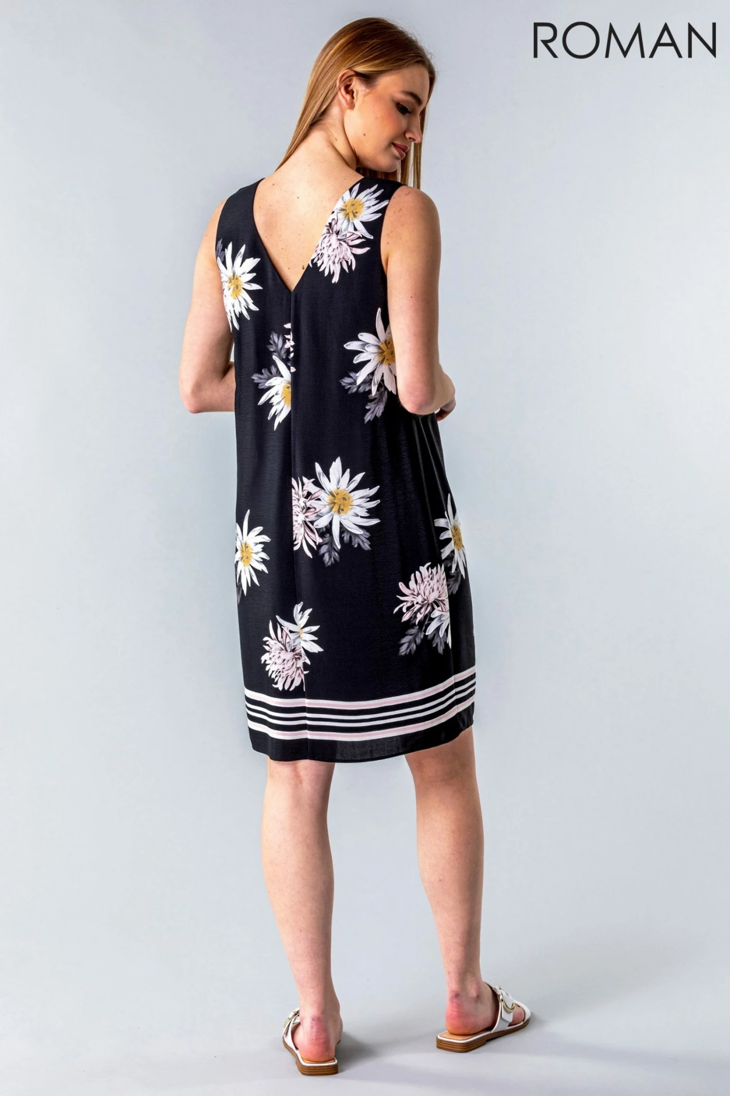 Roman Black Daisy Floral Shift Dress 5 Roman Black Daisy Floral Shift Dress - Image 3