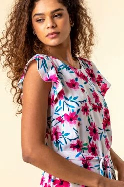 Roman White Floral Print Frill Sleeve Dress 10 Roman White Floral Print Frill Sleeve Dress -Roman Sales Shop unnamed file 2599