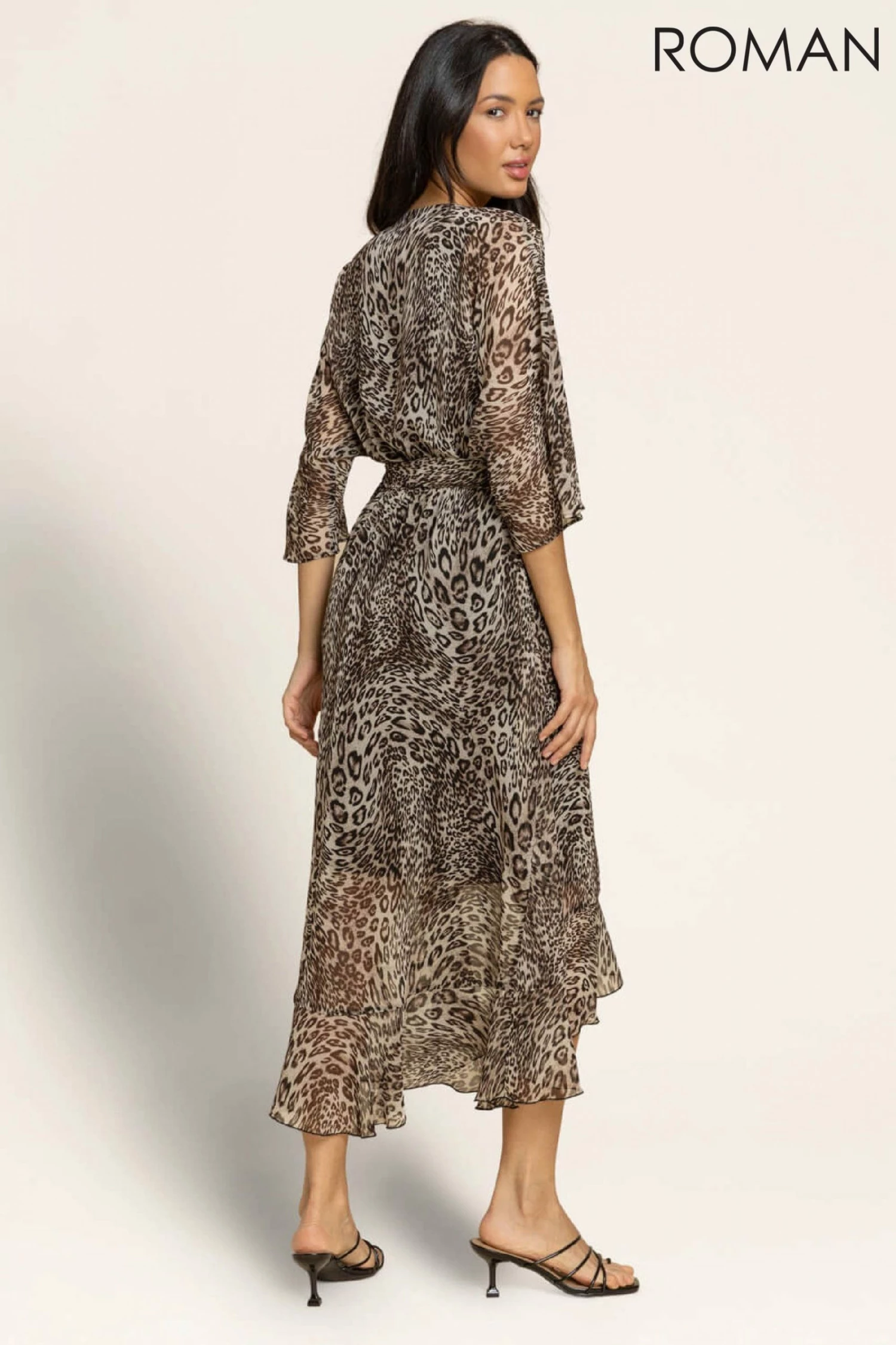 Roman Brown Animal Print Cross Over Wrap Dress 4 Roman Brown Animal Print Cross Over Wrap Dress - Image 2