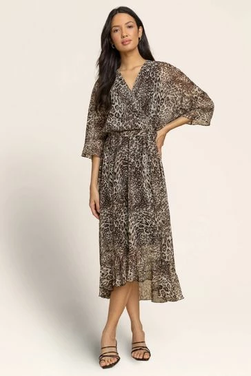 Roman Brown Animal Print Cross Over Wrap Dress 7 Roman Brown Animal Print Cross Over Wrap Dress - Image 5