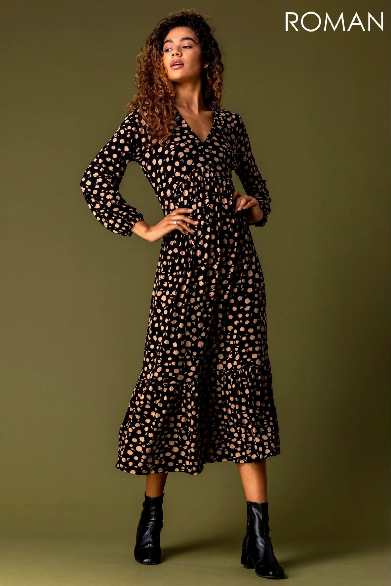 Roman Black Animal Spot Print Midi Dress 4 Roman Black Animal Spot Print Midi Dress - Image 2