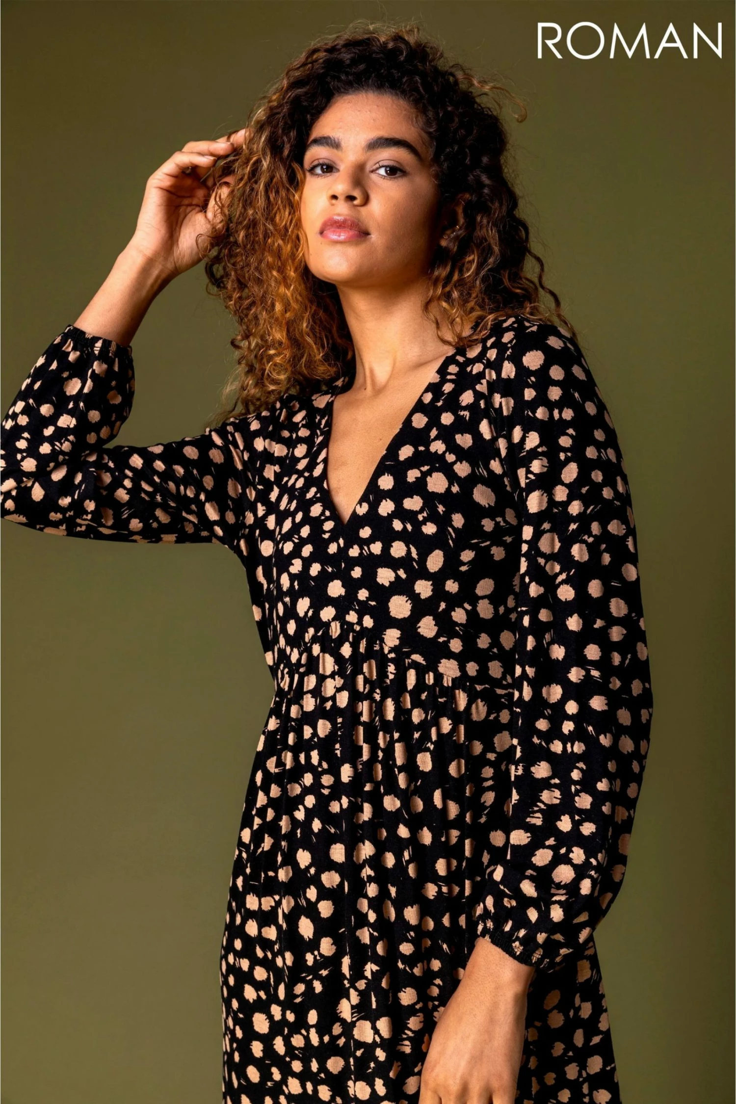 Roman Black Animal Spot Print Midi Dress 6 Roman Black Animal Spot Print Midi Dress - Image 4